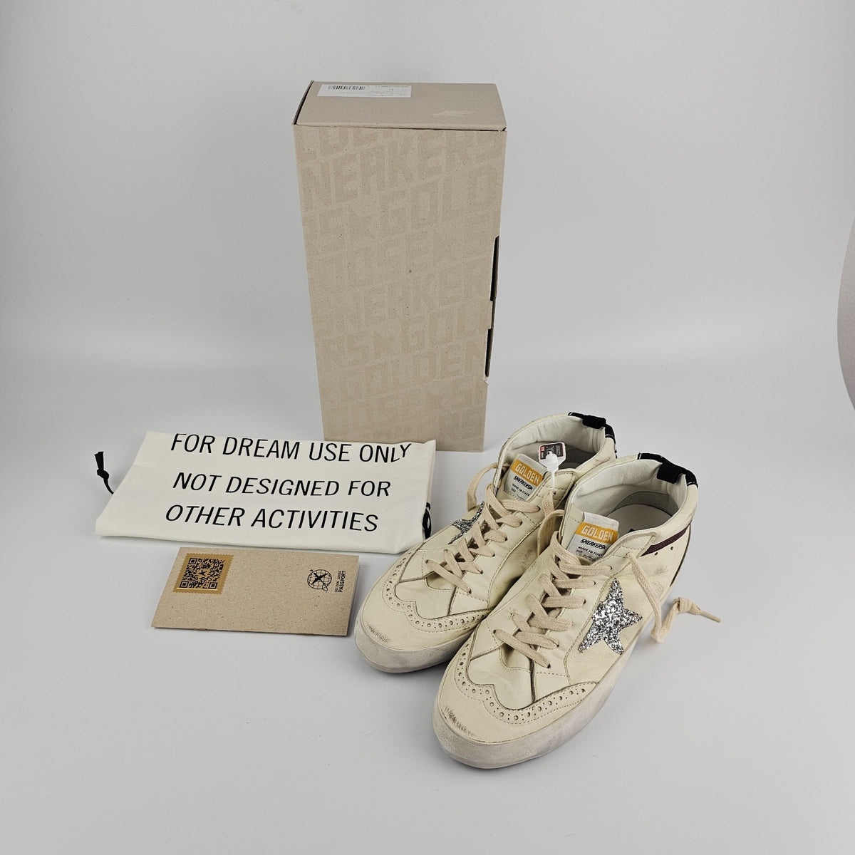 GOLDEN GOOSE Mid Star Women's White/Silver Sneakers New & Authentic