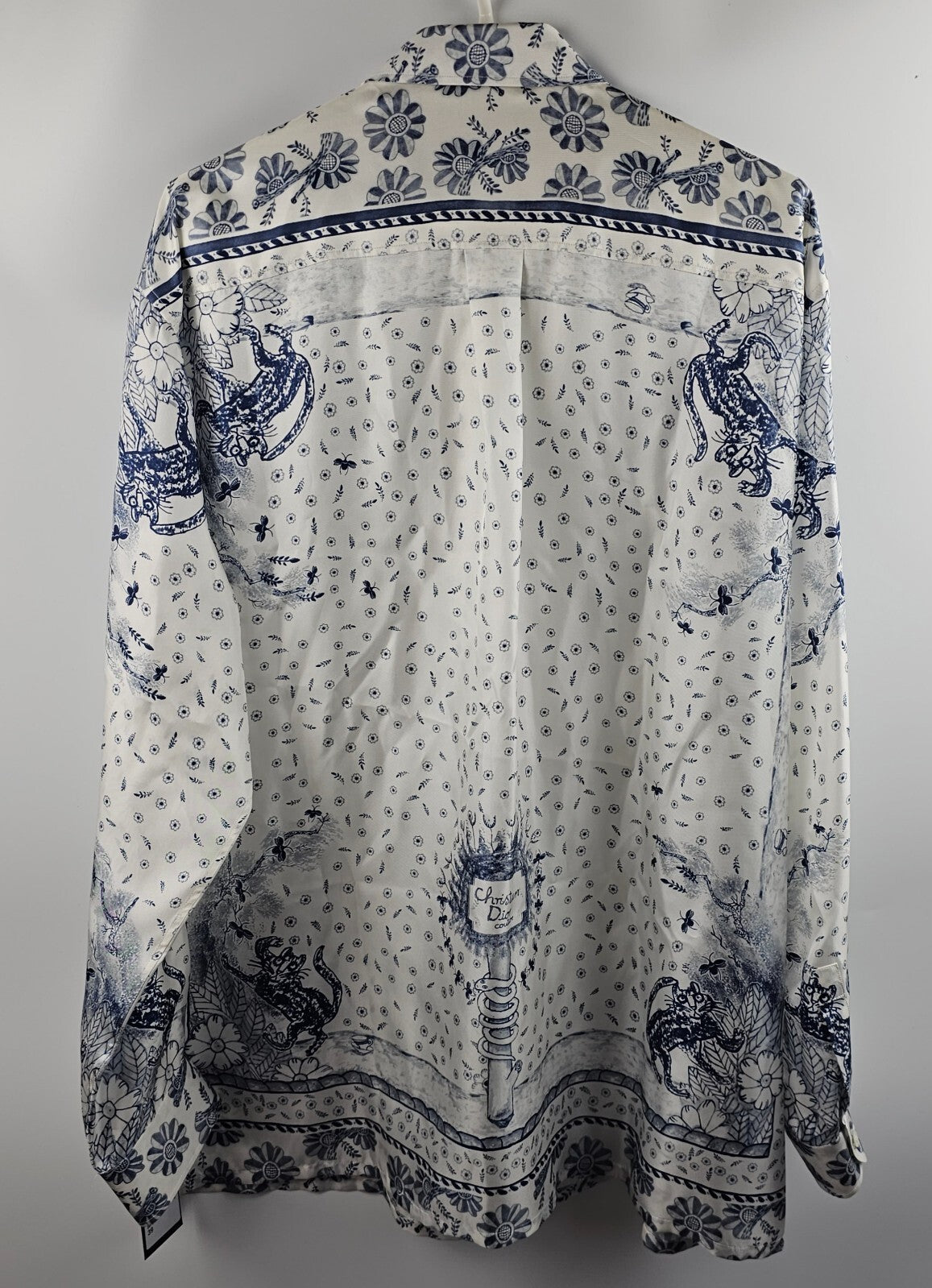 DIOR $2250 White And Navy Blue Silk Shirt New & Authentic Size 39