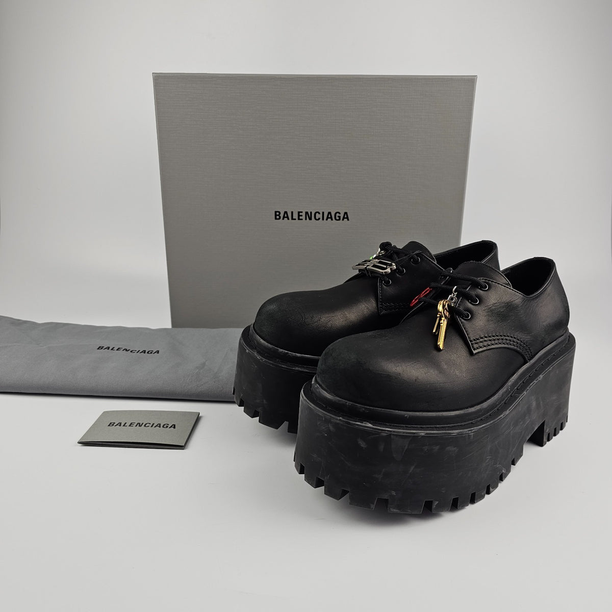 BALENCIAGA Strike Platform With Charms $1450 Black Derby Shoes New & Authentic