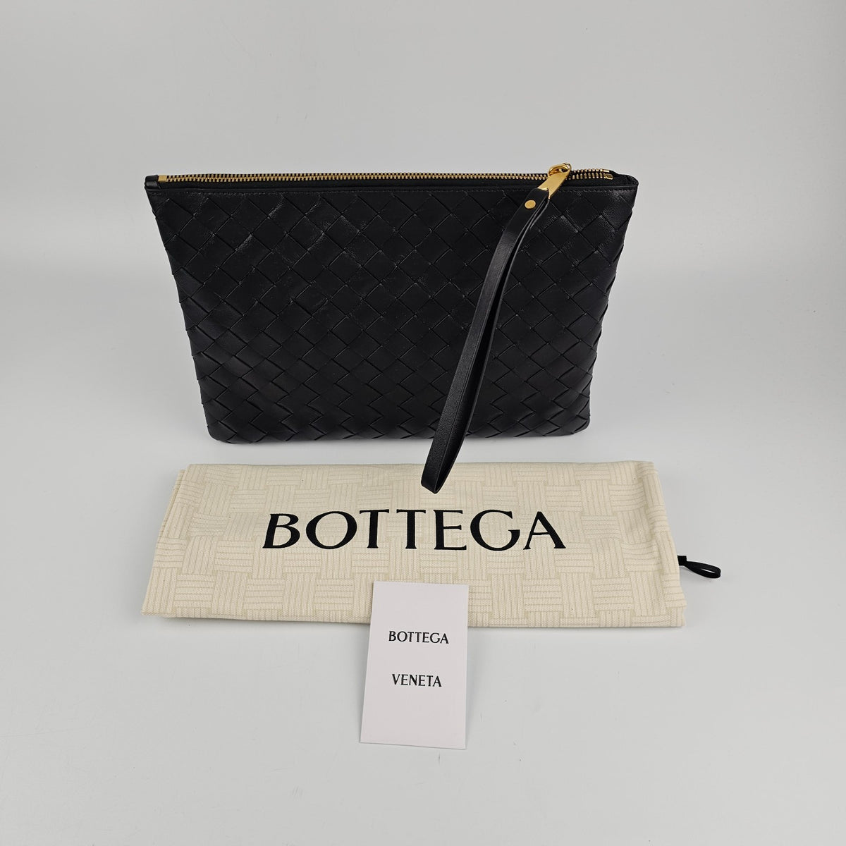 BOTTEGA VENETA Black Small Intrecciato Leather Pouch New & Authentic