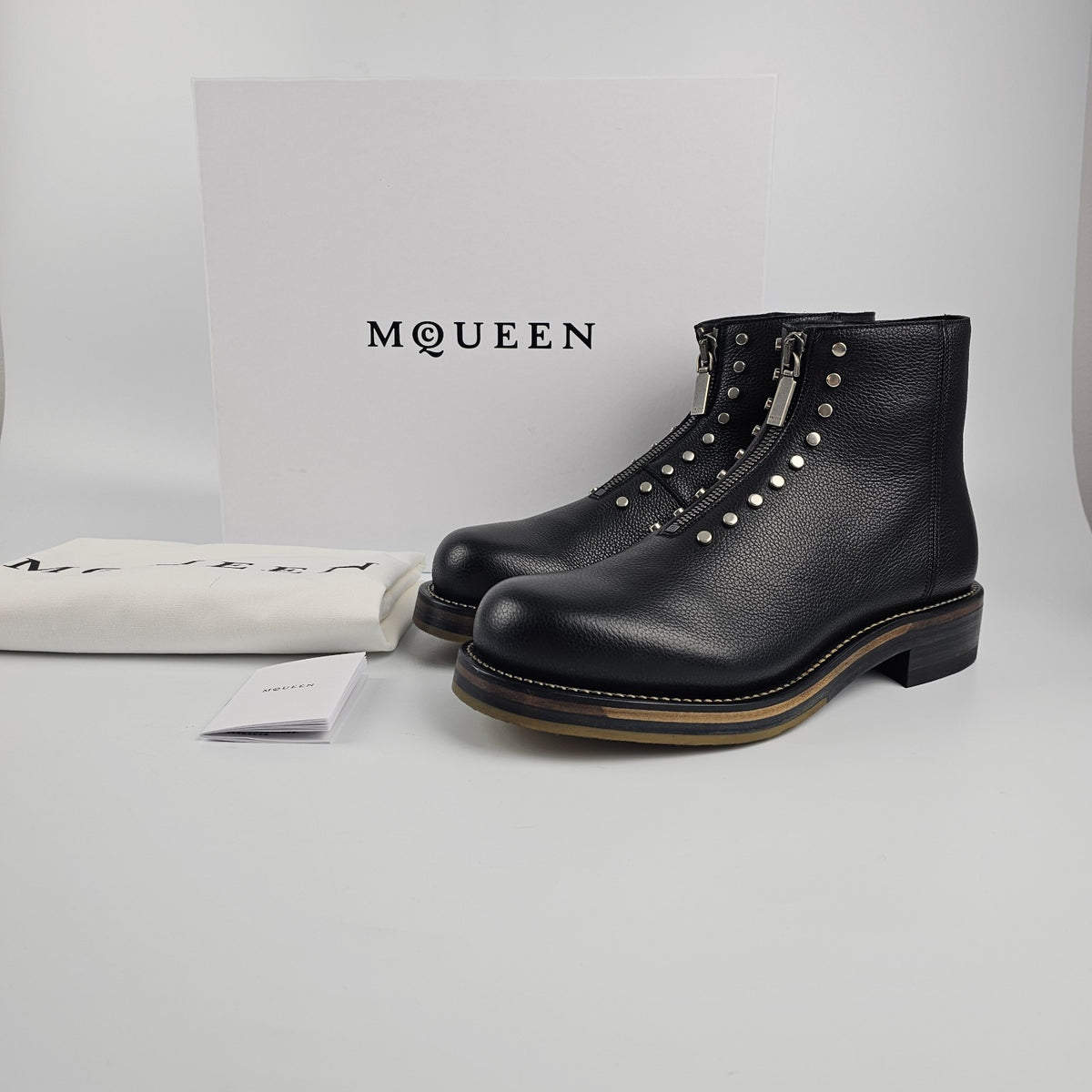 ALEXANDER MCQUEEN Maker Black Leather Ankle Boots New/Authentic