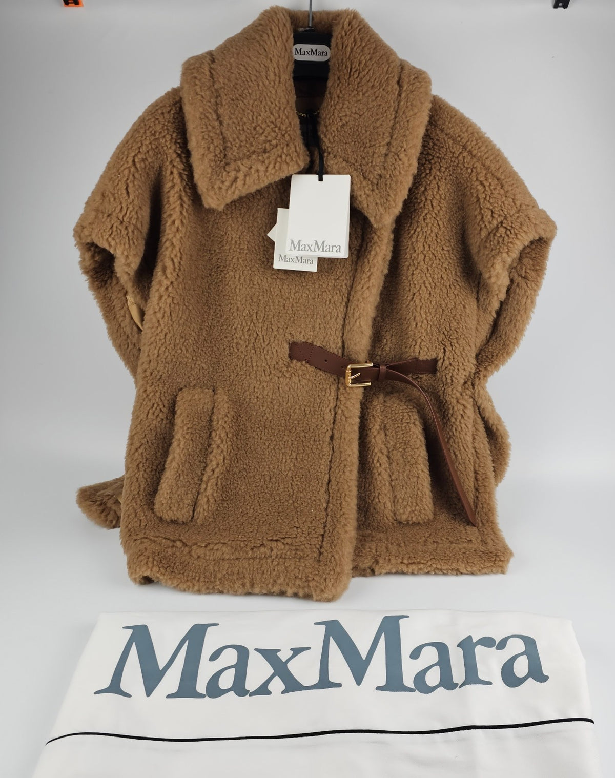MAX MARA Newabavo Teddy Brown Fuzzy Wool Cape Coat New & Authentic