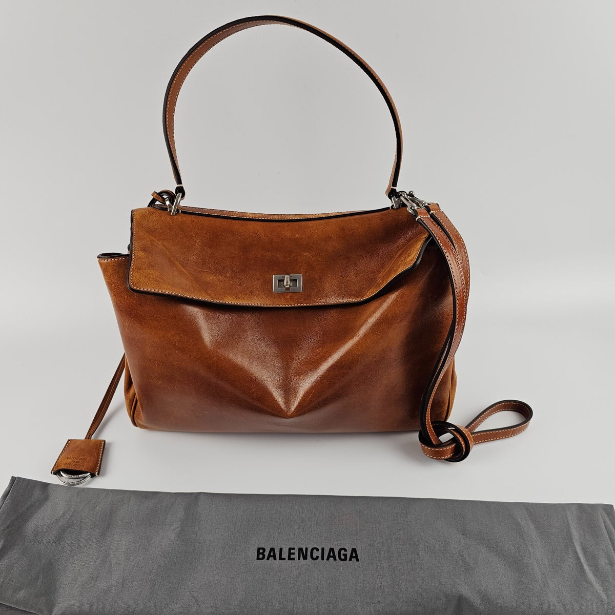 BALENCIAGA Rodeo Medium $4600 Tan Cowboy Leather Handbag New & Authentic