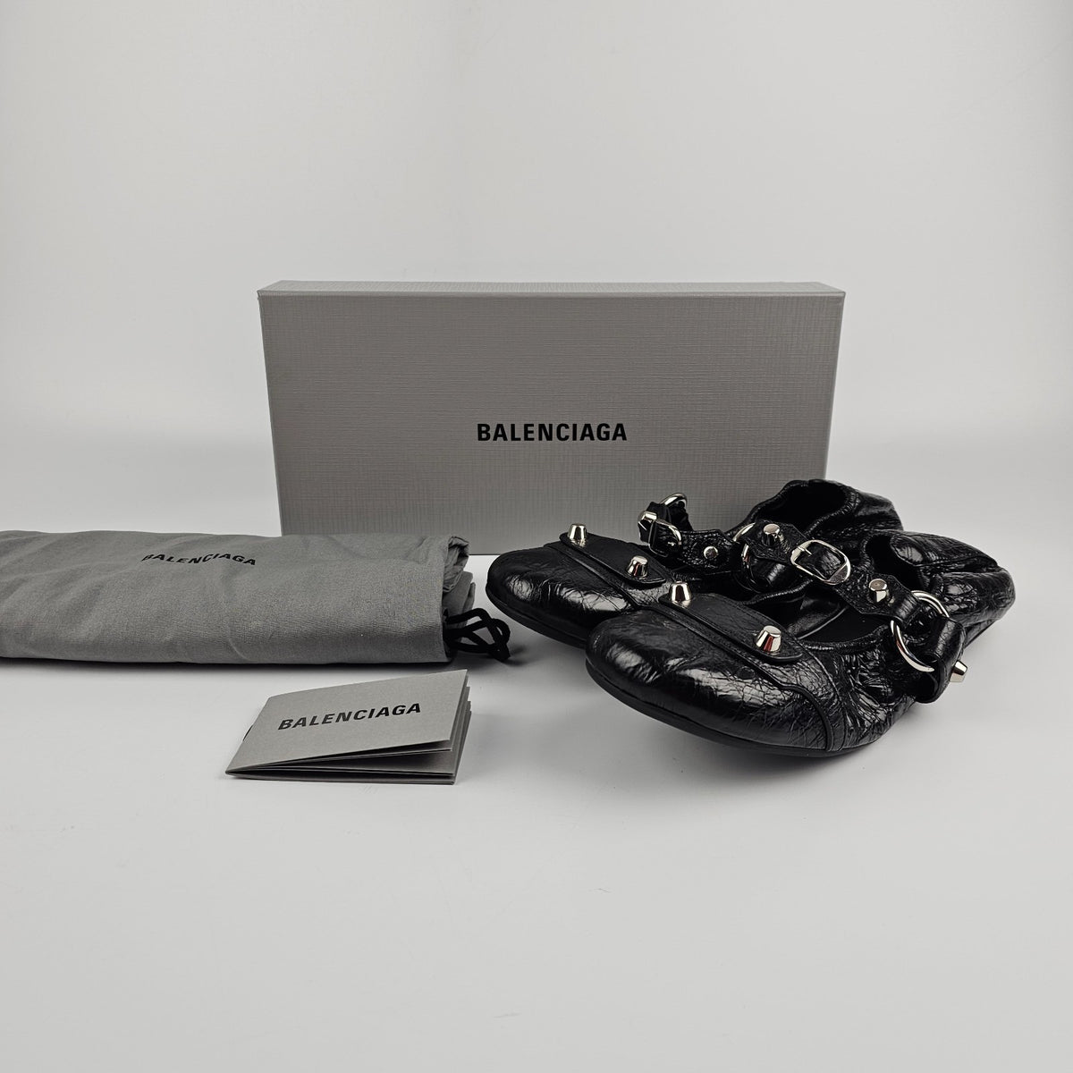 BALENCIAGA City $950 Black Leather Ballerinas New & Authentic