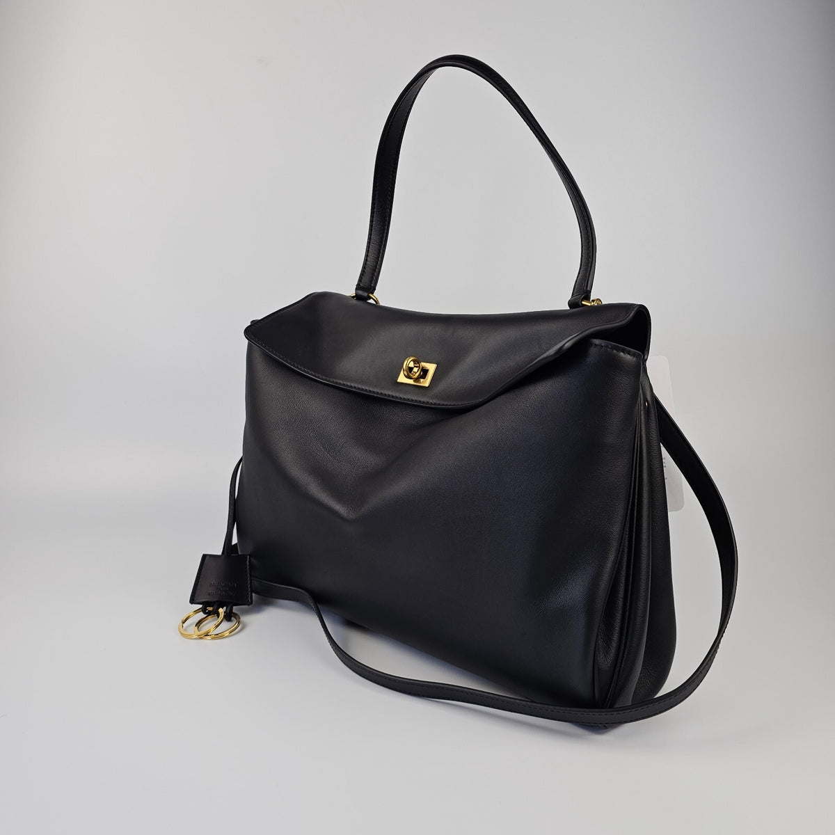 BALENCIAGA Rodeo Medium $4450 Black With Gold Leather Handbag New And Authentic