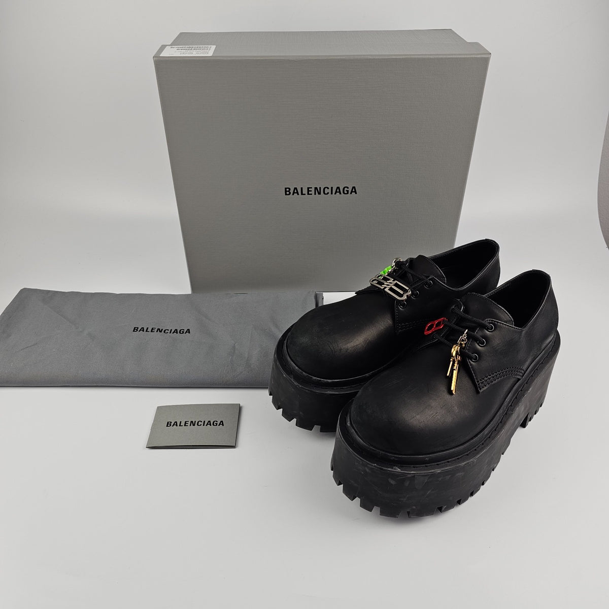 BALENCIAGA Strike Platform With Charms $1450 Black Derby Shoes New & Authentic