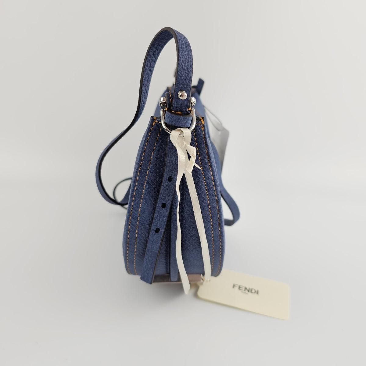 FENDI Fendigraphy Mini $2400 Blue Leather Denim Top Handle Bag New & Authentic