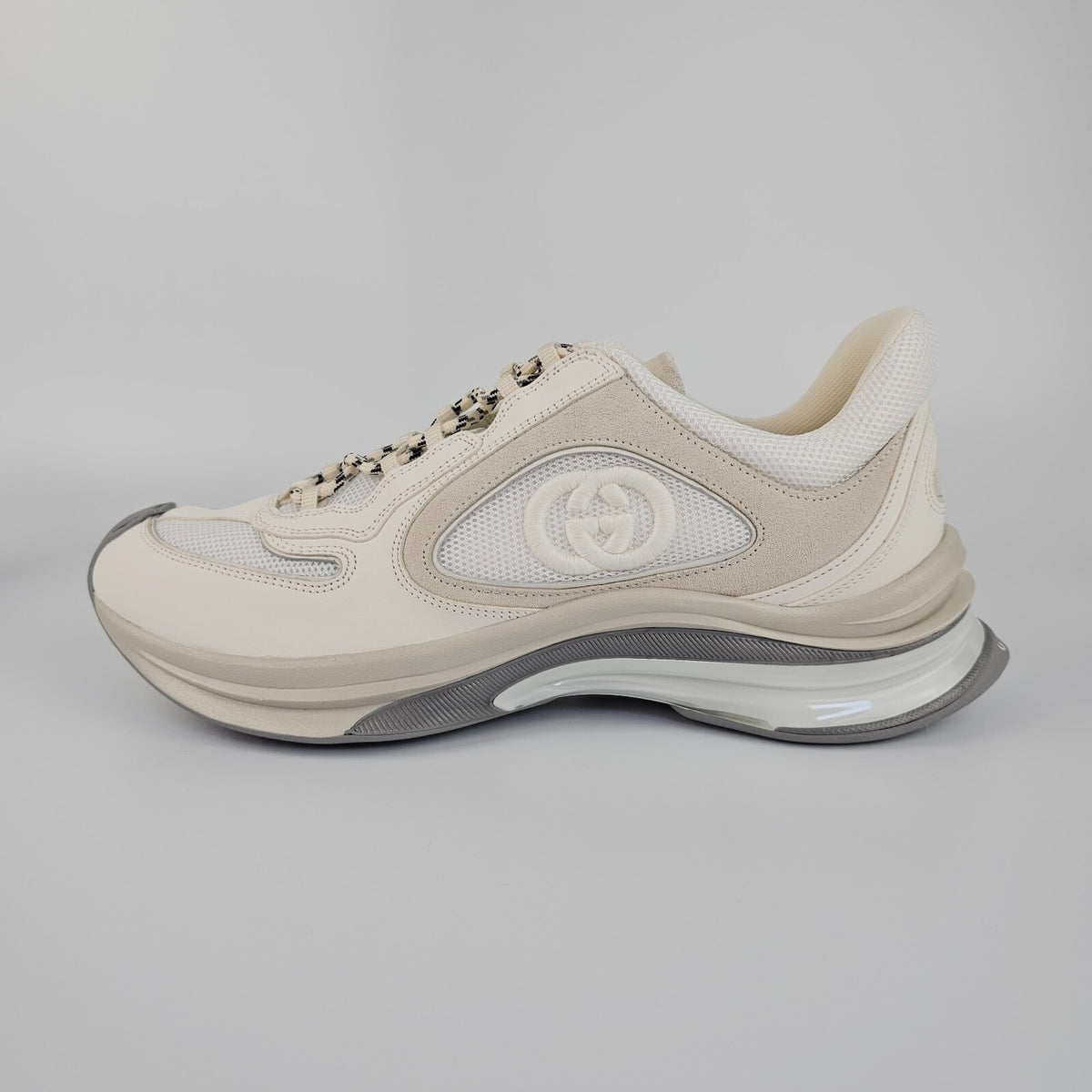 GUCCI Run GG Women's White/Beige Leather Low Top Sneakers New