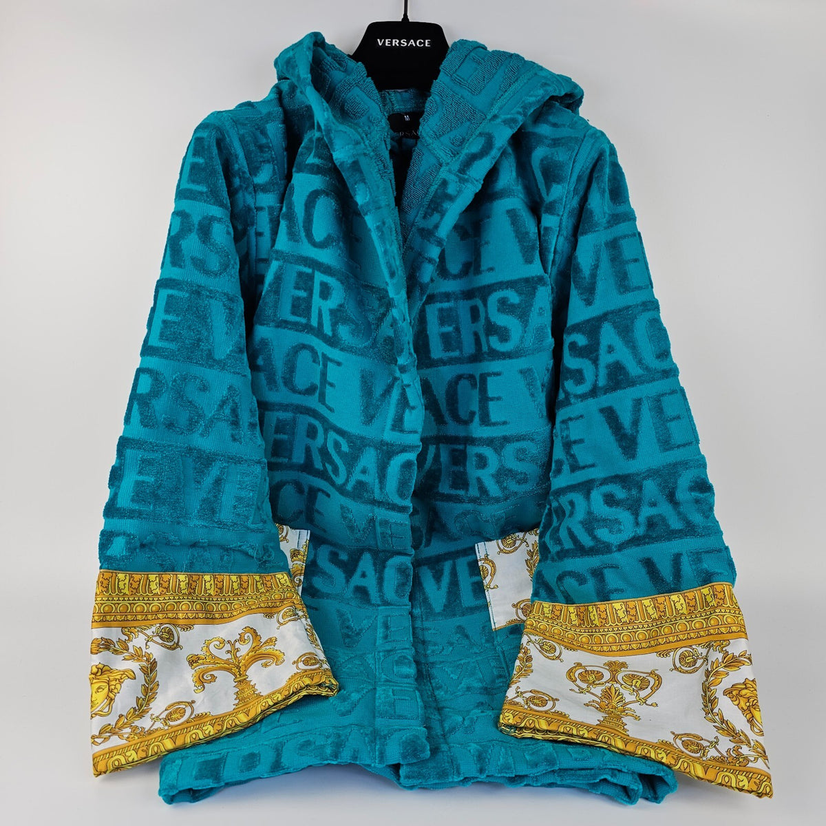 VERSACE Baroque Greca Blue Short Unisex Bathrobe New