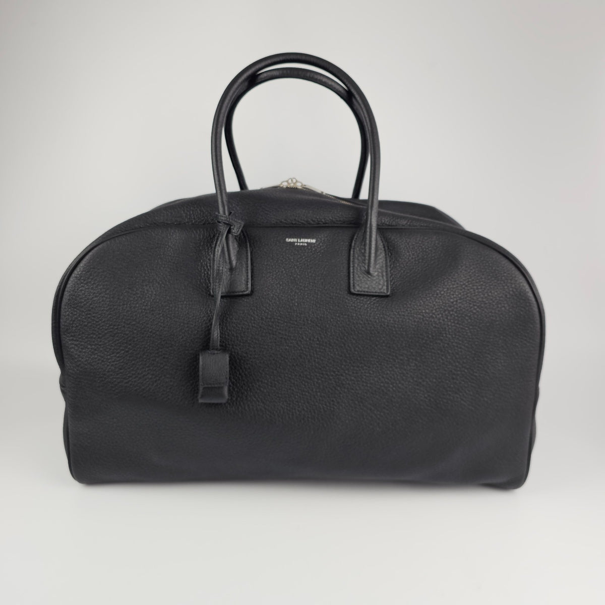 SAINT LAURENT $3700 Black Grained Leather Bowling Duffle Bag New & Authentic