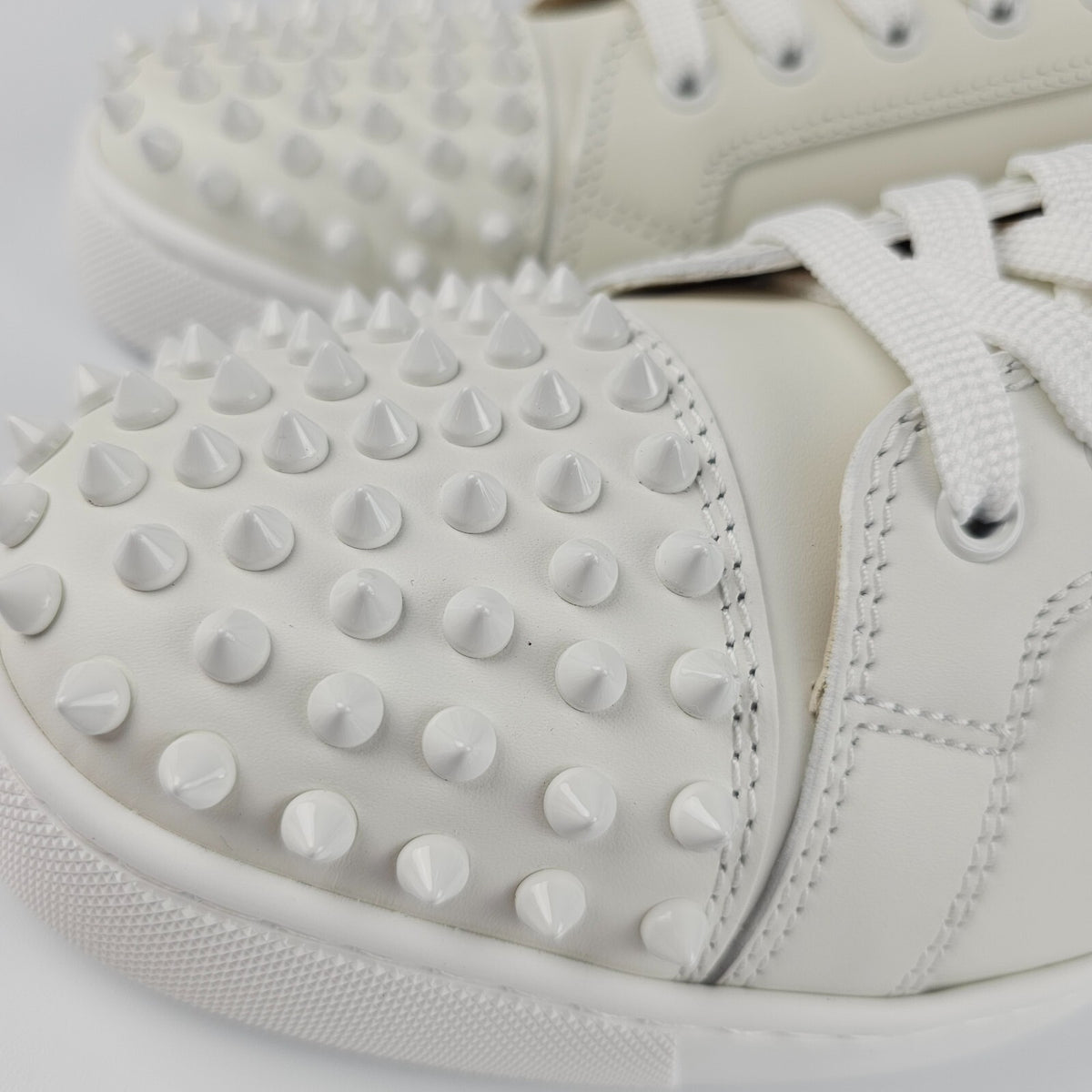 Christian Louboutin Louis Junior Spikes White Leather Sneakers New