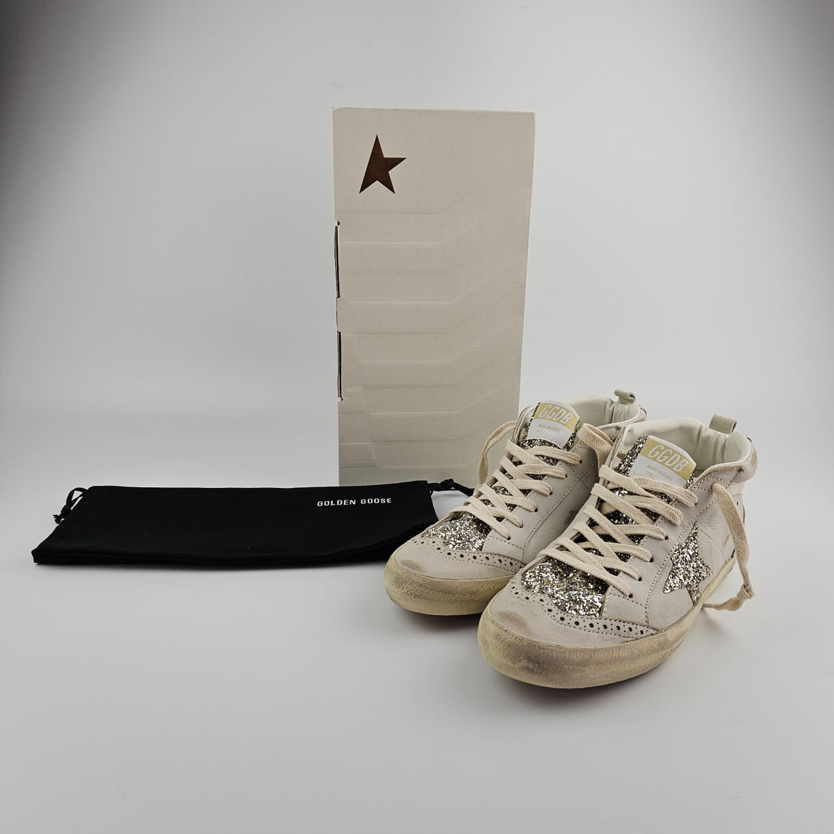 GOLDEN GOOSE Mid Star Women's Beige/Platinum Sneakers New & Authentic