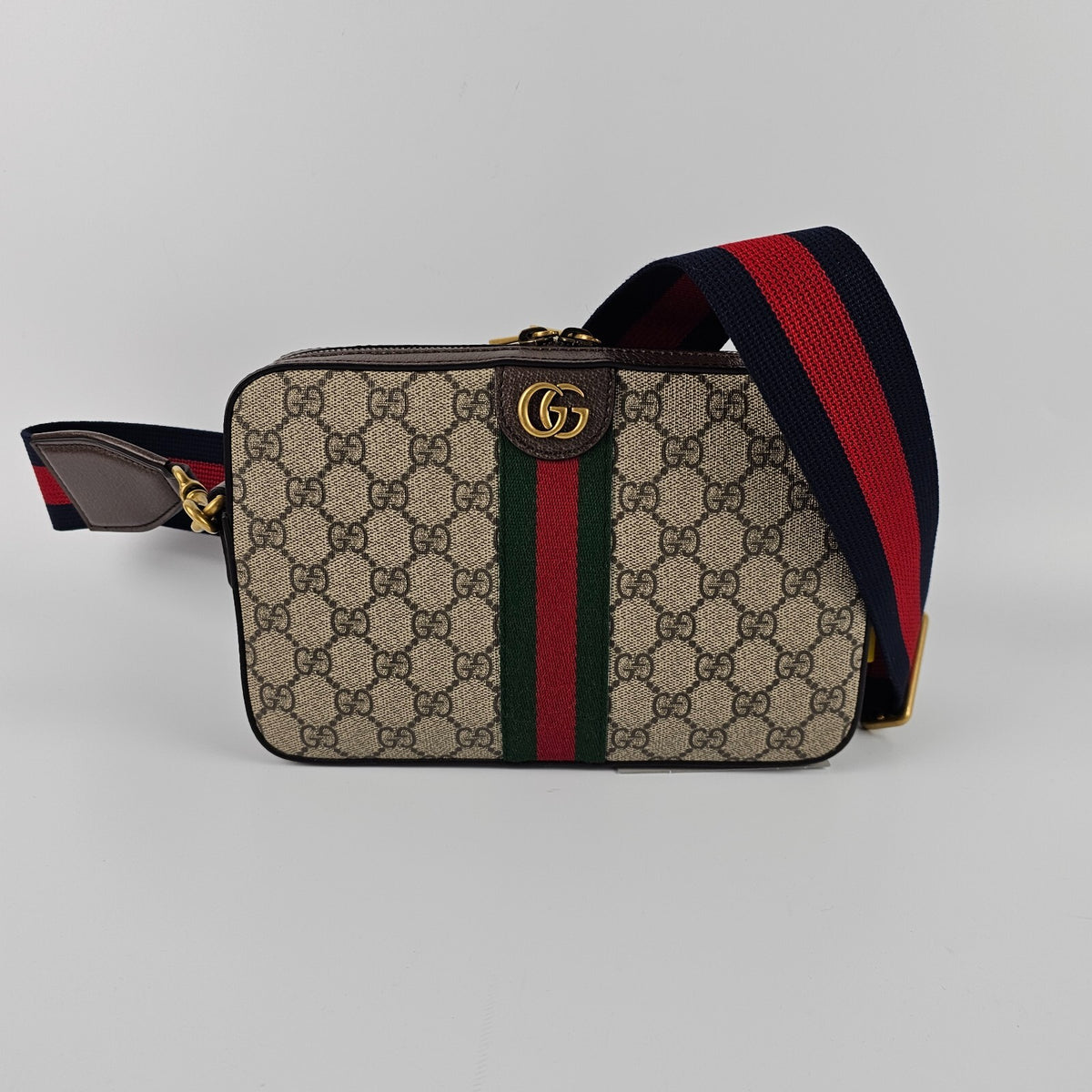 GUCCI Ophidia Small $1790 Beige And Ebony GG Canvas Crossbody Bag New/Authentic