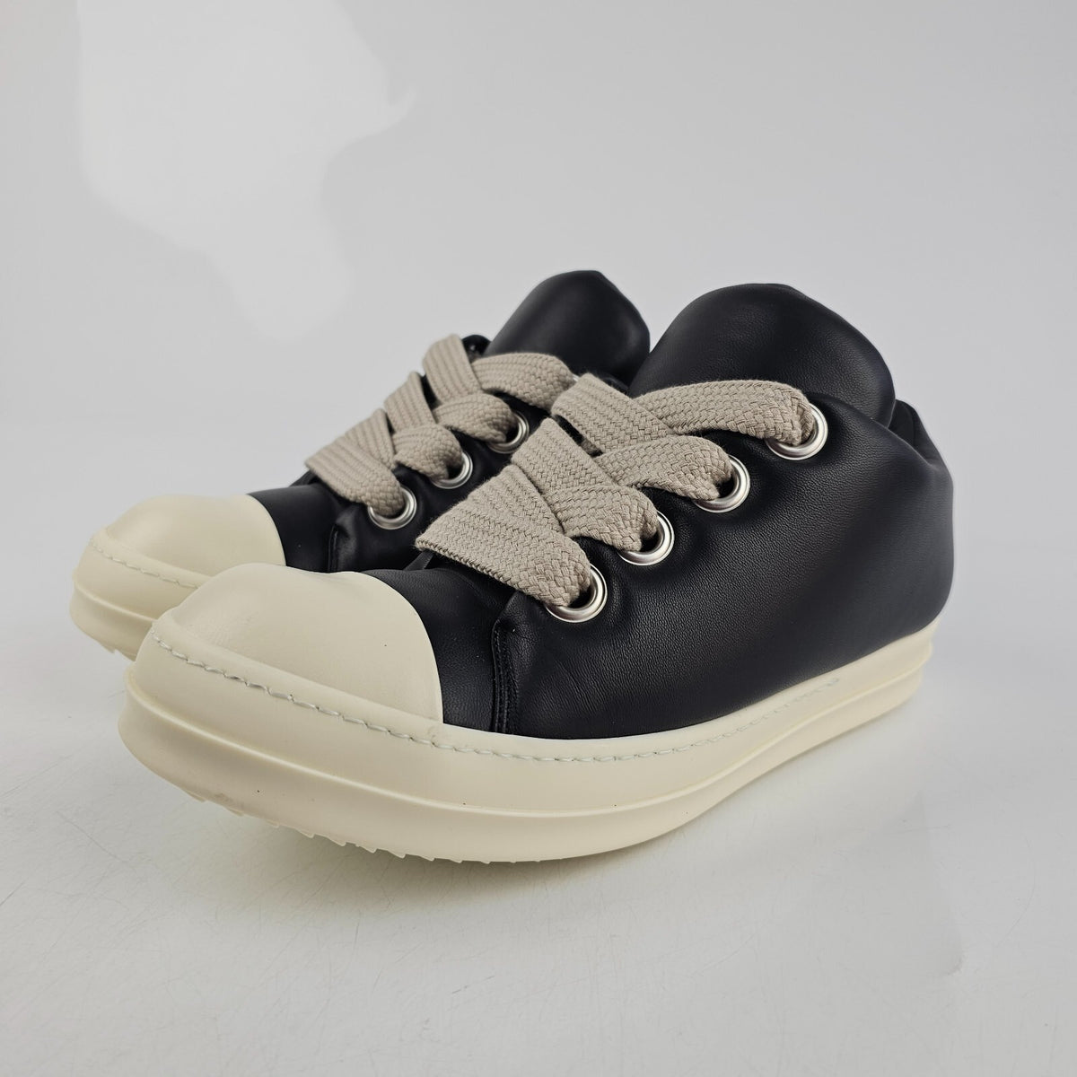 RICK OWENS Ramones Jumbo Laces Black/Milk Sneakers New Size 39.5 US 6.5