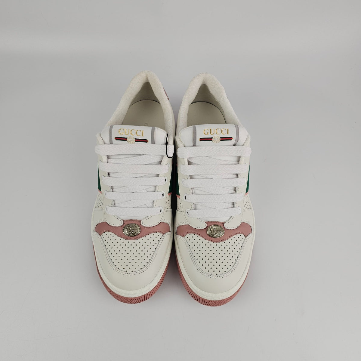 GUCCI Screener Women's White And Pink Sneakers New And Authentic