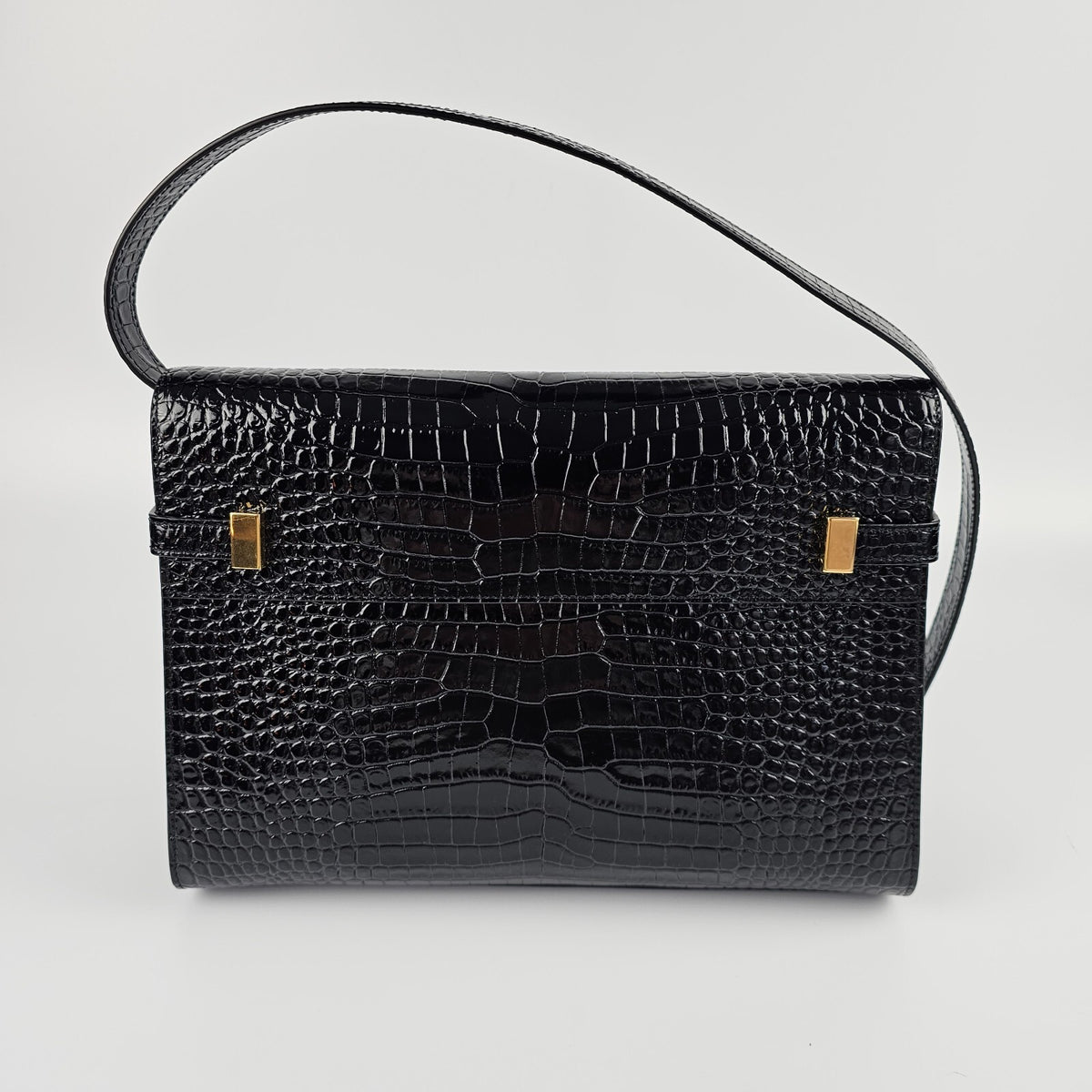 Saint Laurent Manhattan $3100 Black Embossed Leather Shoulder Bag New