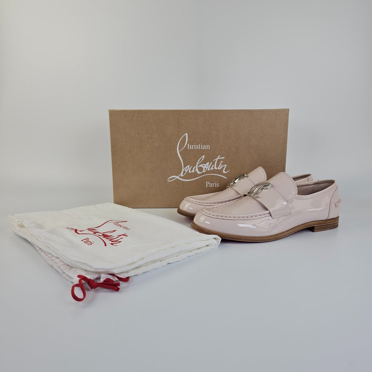 CHRISTIAN LOUBOUTIN CL Moc Flat Leche Pink Patent Leather Loafers New Size 38.5