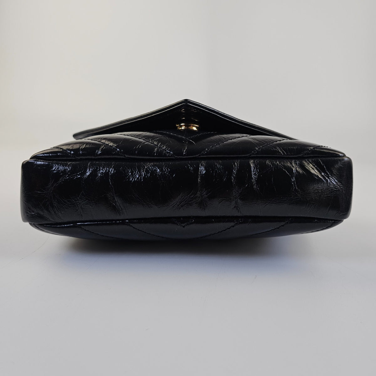 SAINT LAURENT College Mini Black Shiny Leather Shoulder Bag New/Authentic