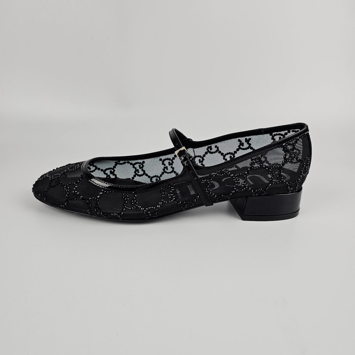 GUCCI $1720 Black GG Crystal Ballet Flats New & Authentic