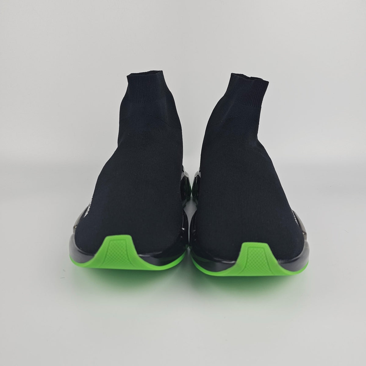 BALENCIAGA Speed 2.0 Full Clear Sole $1100 Black/Neon Green Sneakers New
