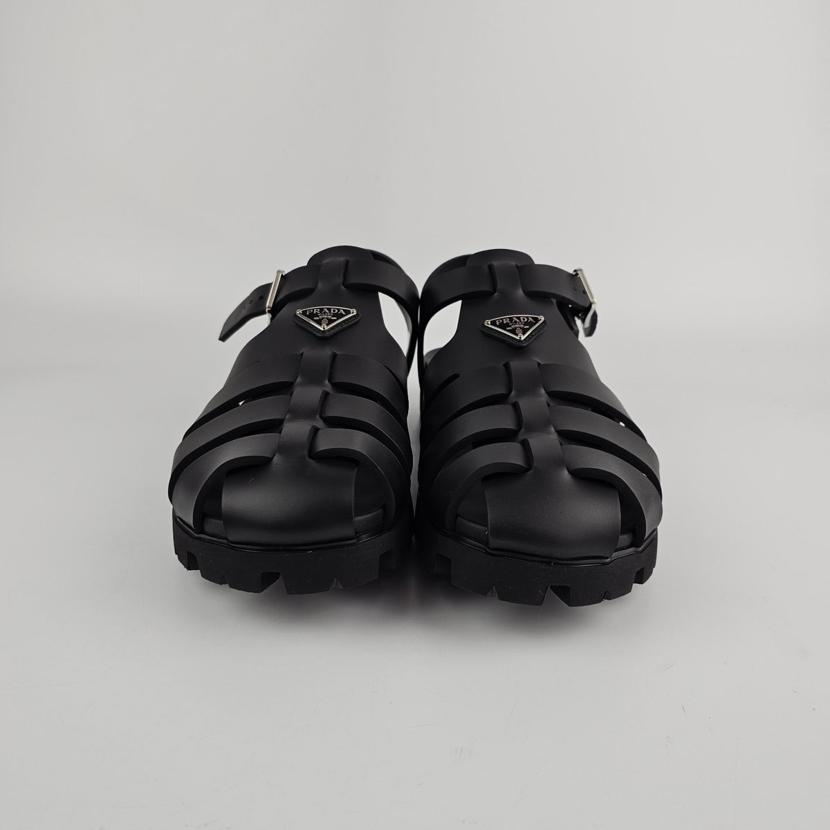 PRADA $895 Black Rubber Fisherman Sandals New