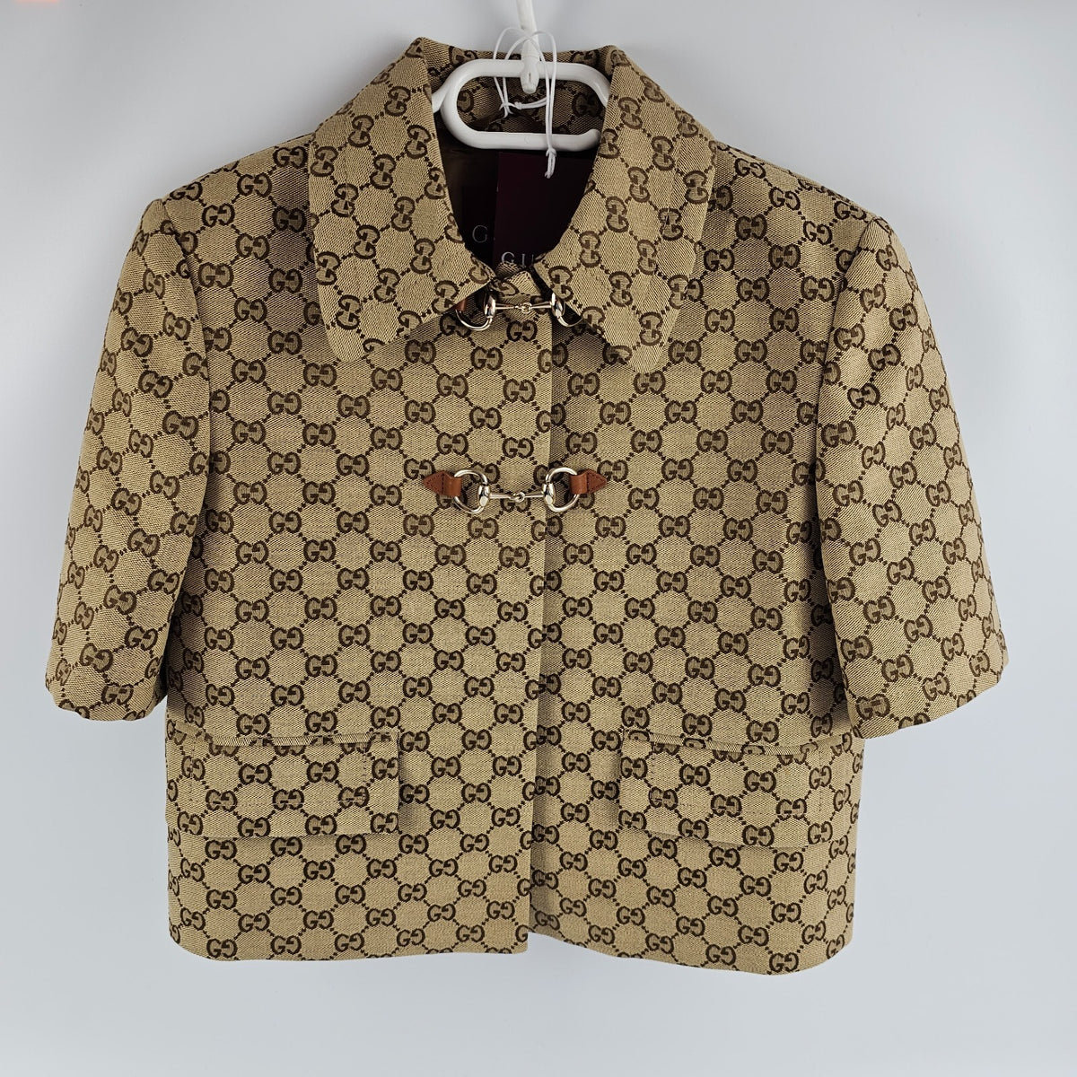 GUCCI $3200 Camel And Dark Brown GG Canvas With Horsebit Jacket New & Authentic