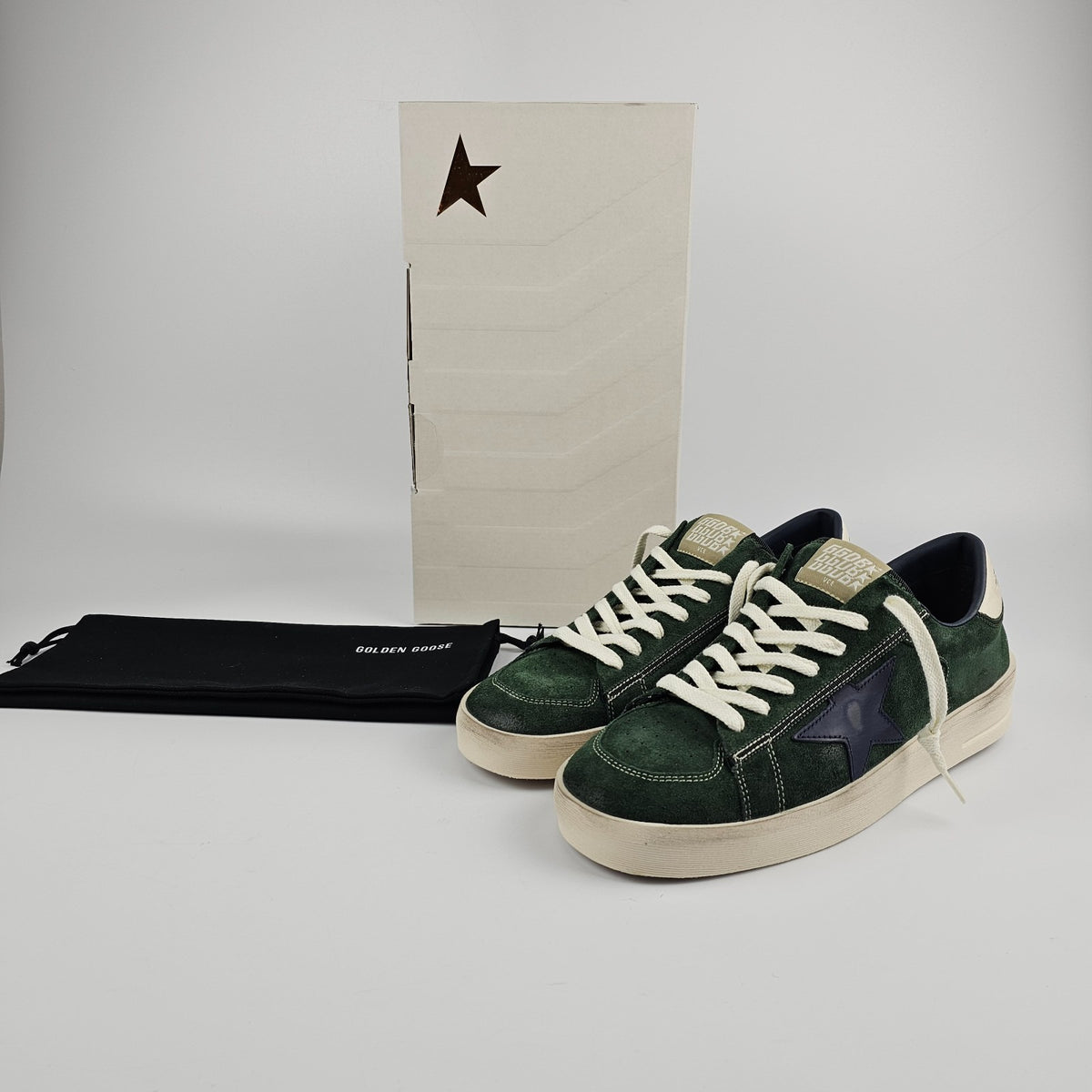 GOLDEN GOOSE Stardan Men's Green/White Suede Sneakers New