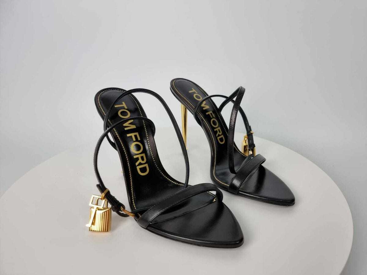 TOM FORD 105mm Padlock Black Leather Sandals New Size 38