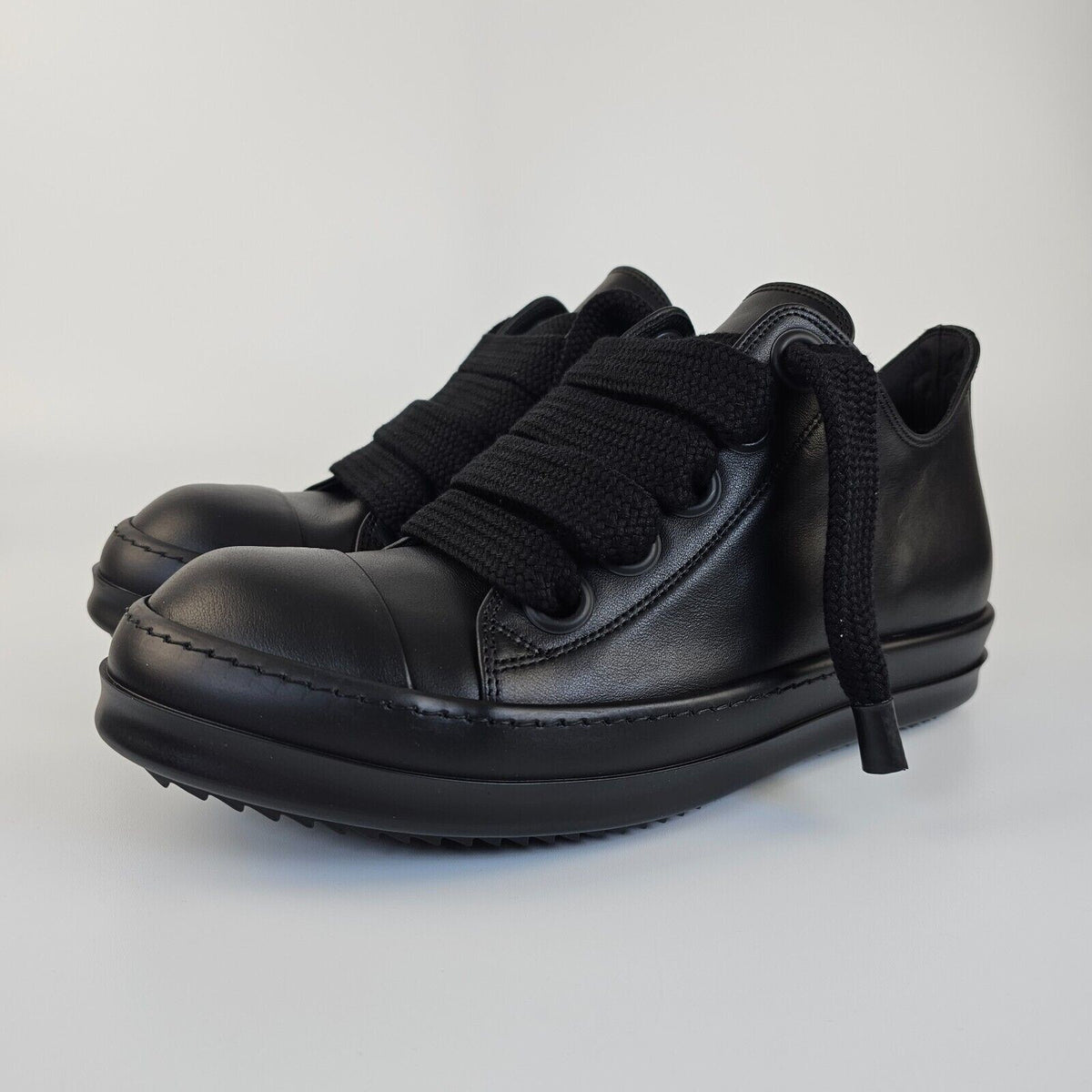 RICK OWENS Jumbo Laces Lido Black Leather Low Top Sneakers New 41 US 8