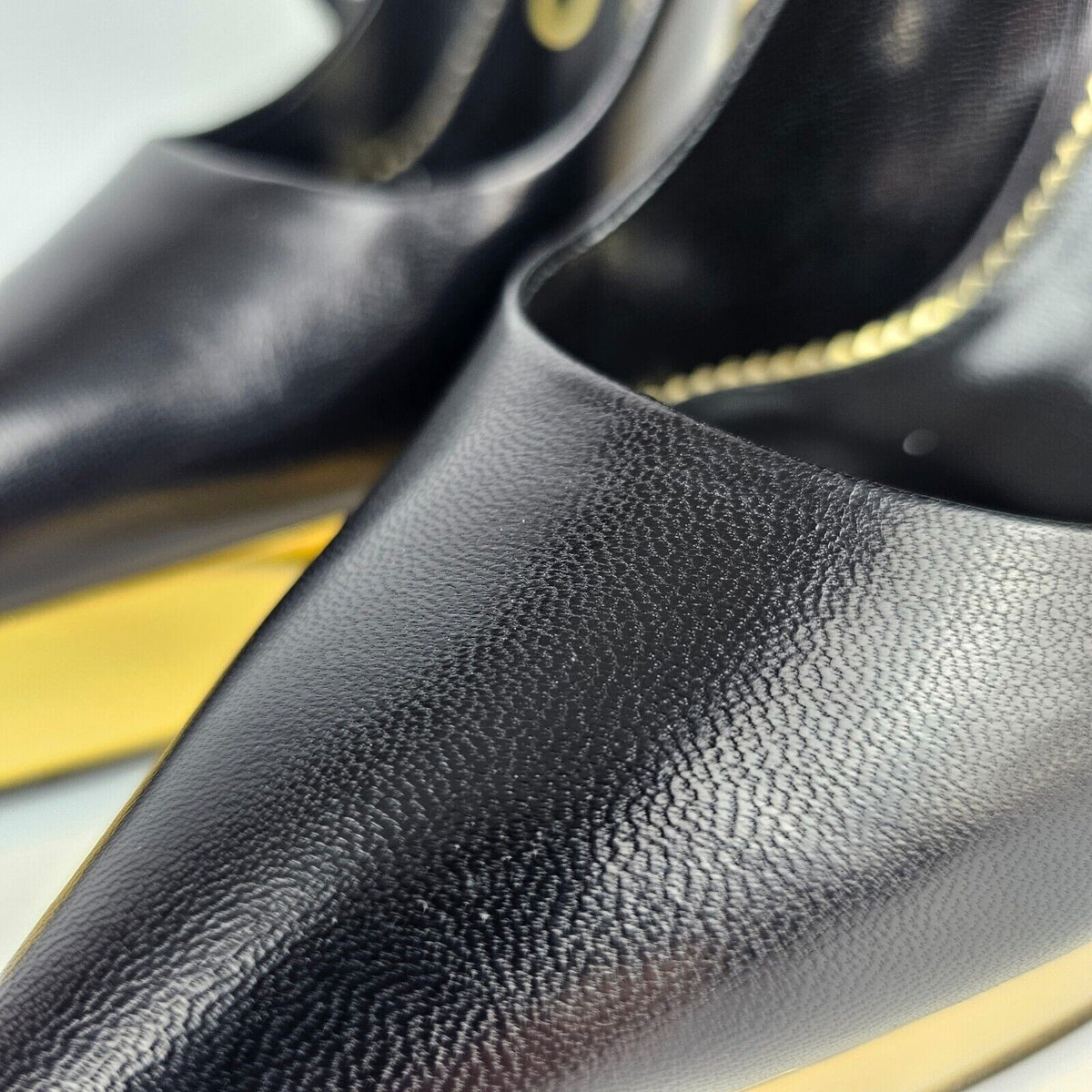 TOM FORD Scoop Ankle 130mm Black/Gold Leather Pumps New Size 40 US 10
