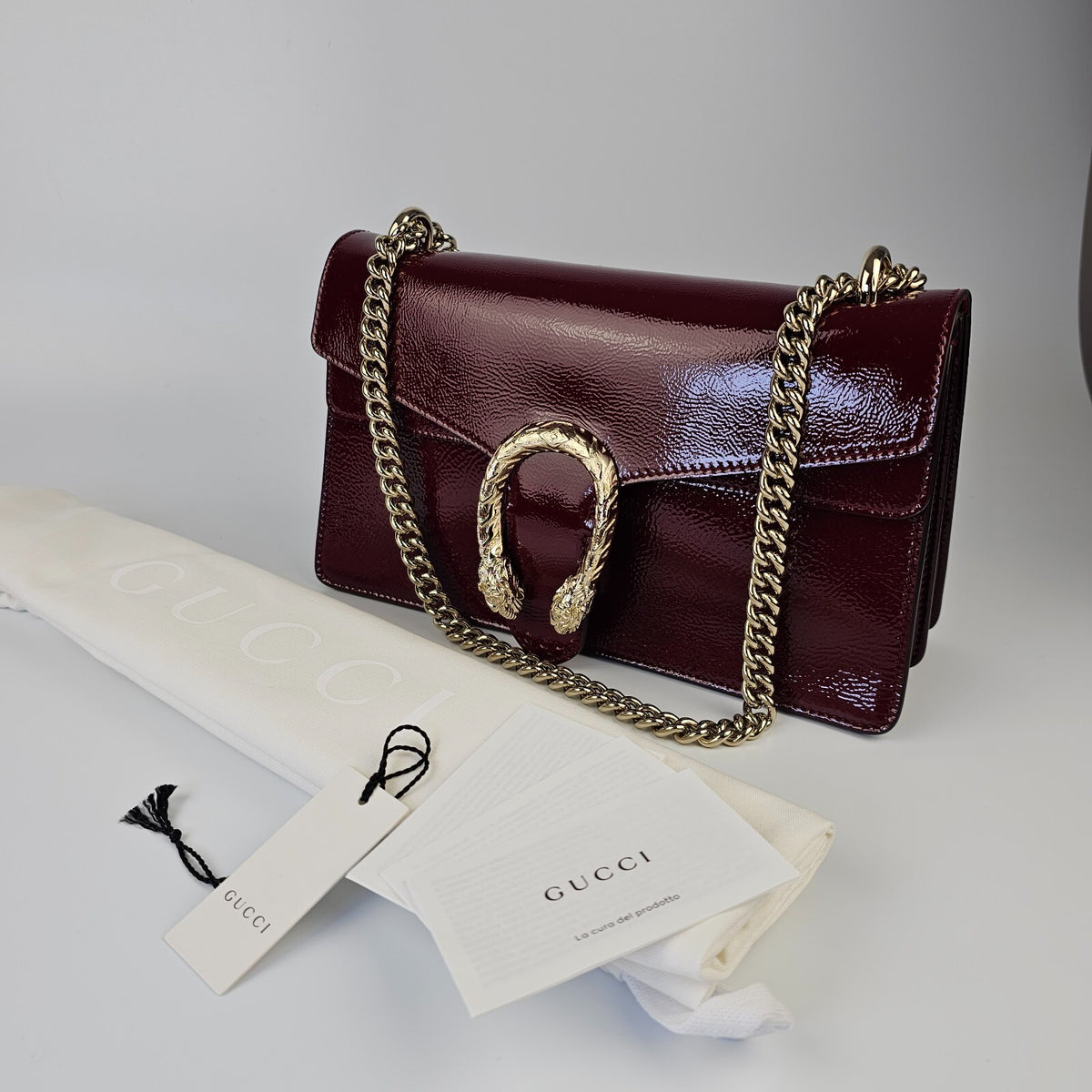 GUCCI Dionysus Medium $3650 Rosso Ancora Patent Leather Shoulder Bag New