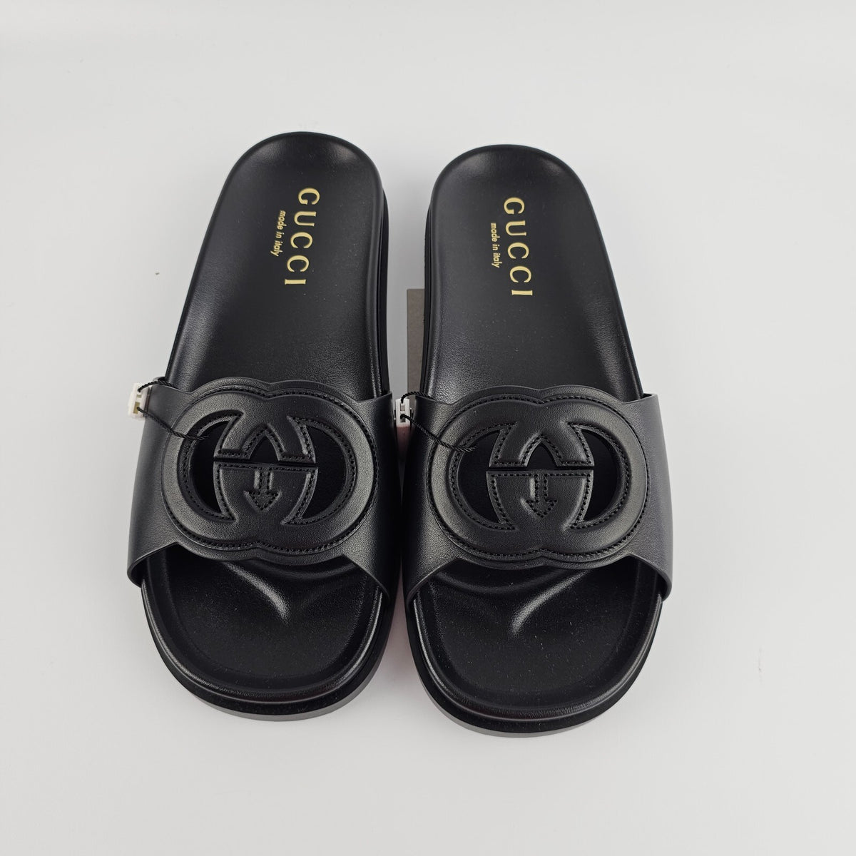 GUCCI Interlocking G $920 Black Leather Sandals New & Authentic