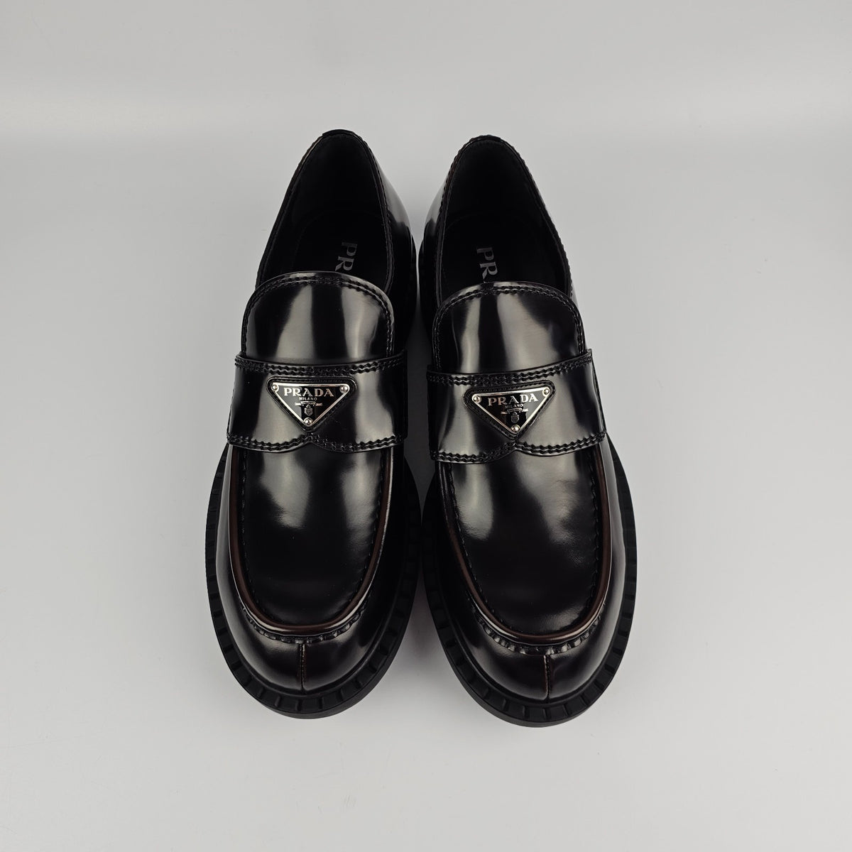PRADA Chocolate Dark Brown Leather Loafers New And Authentic