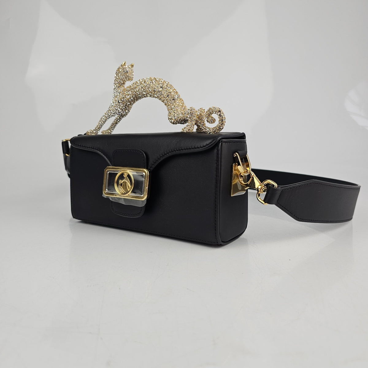 LANVIN Strass Cat Pencil Box Nano Top Handle Bag New