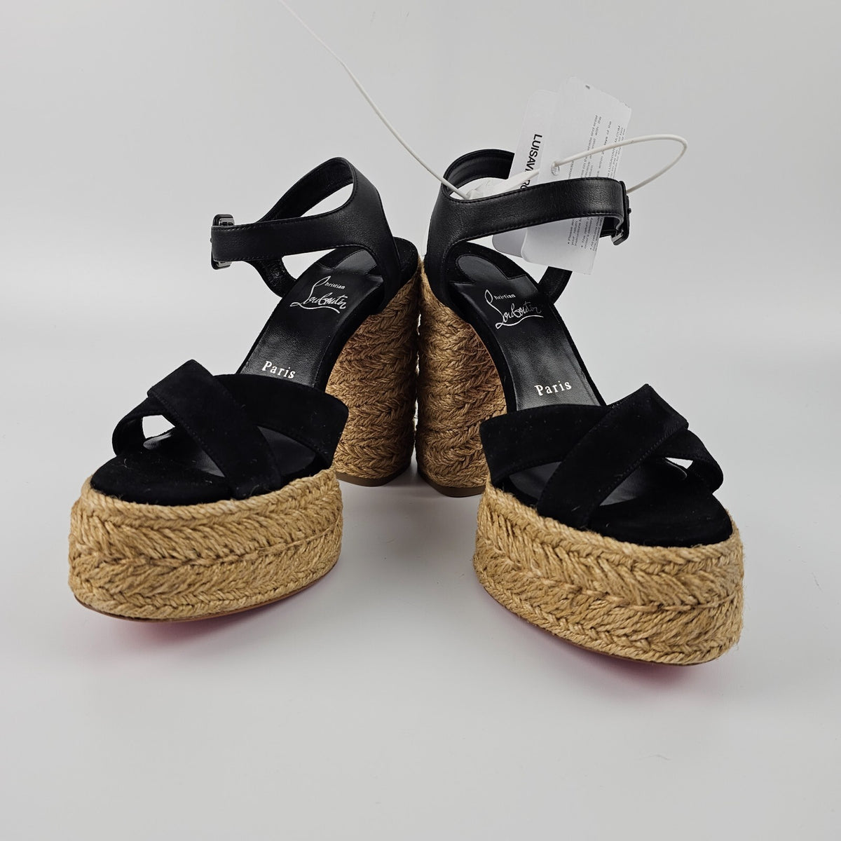 CHRISTIAN LOUBOUTIN Super Calakala Black Suede Platform Sandals Size 38 US 8