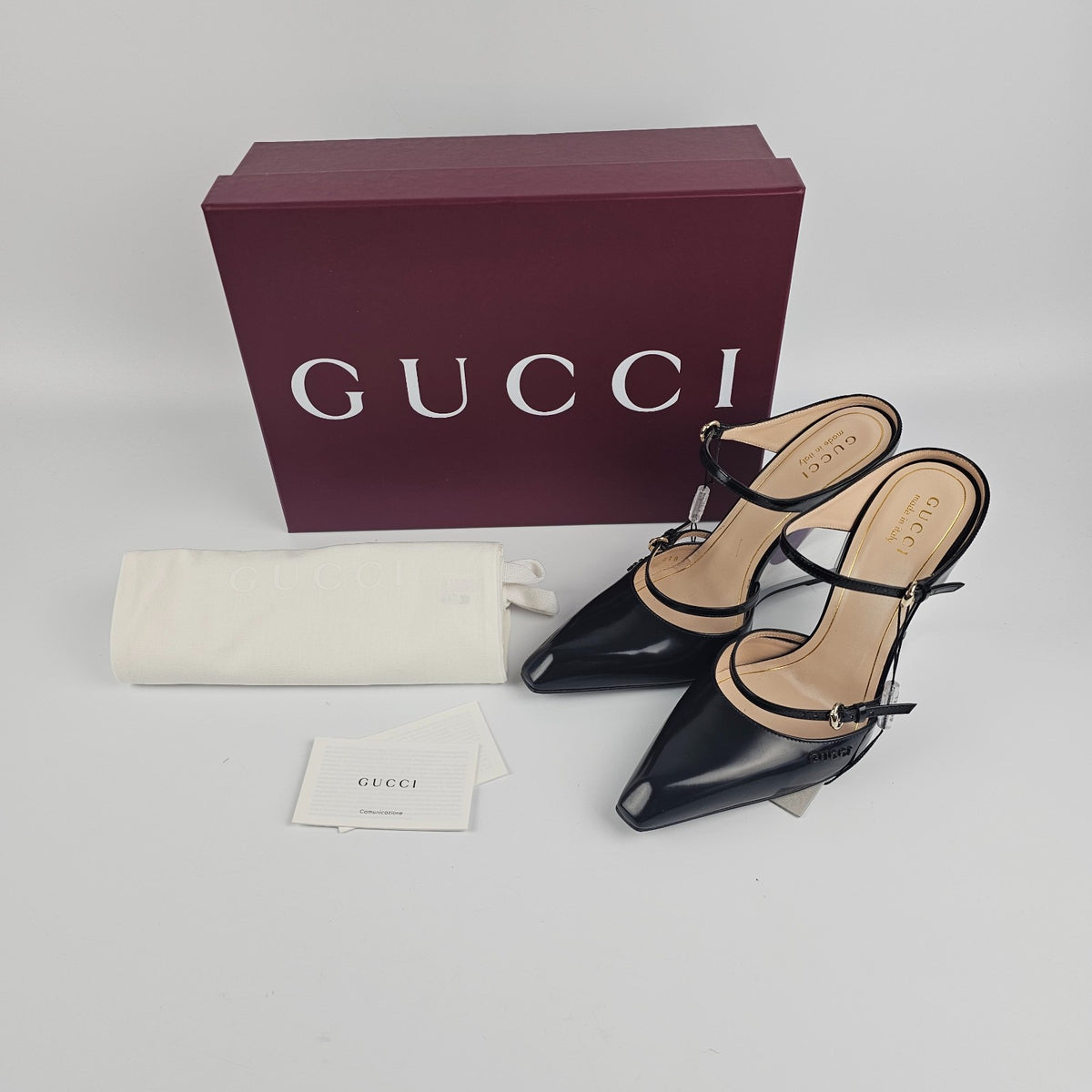 GUCCI $1590 Black 110mm Wedge Mules New & Authentic
