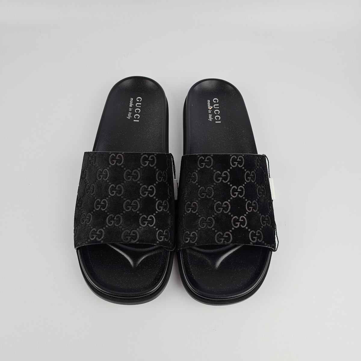GUCCI $790 Men's Black GG Suede Slide Sandals New & Authentic
