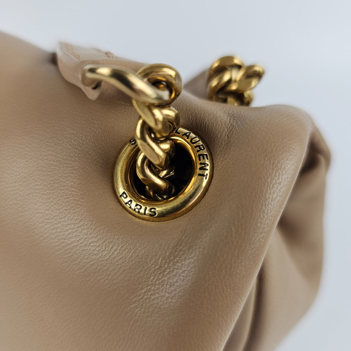 SAINT LAURENT Calypso Small Dark Toffee Plunged Leather Shoulder Bag