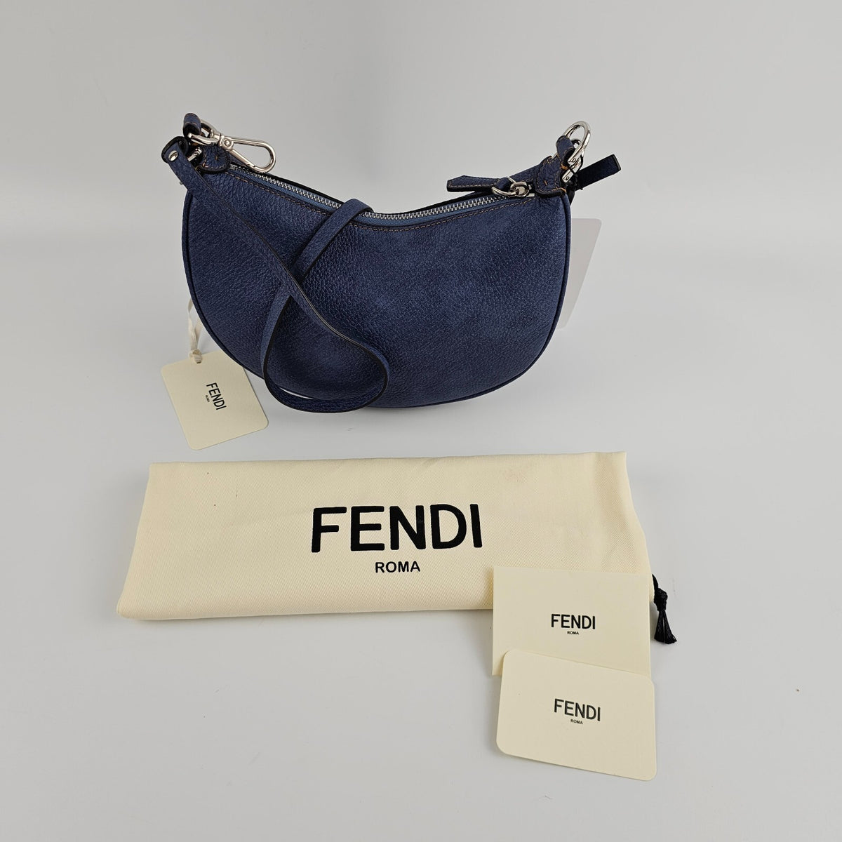 FENDI Fendigraphy Mini $2400 Blue Leather Denim Top Handle Bag New & Authentic
