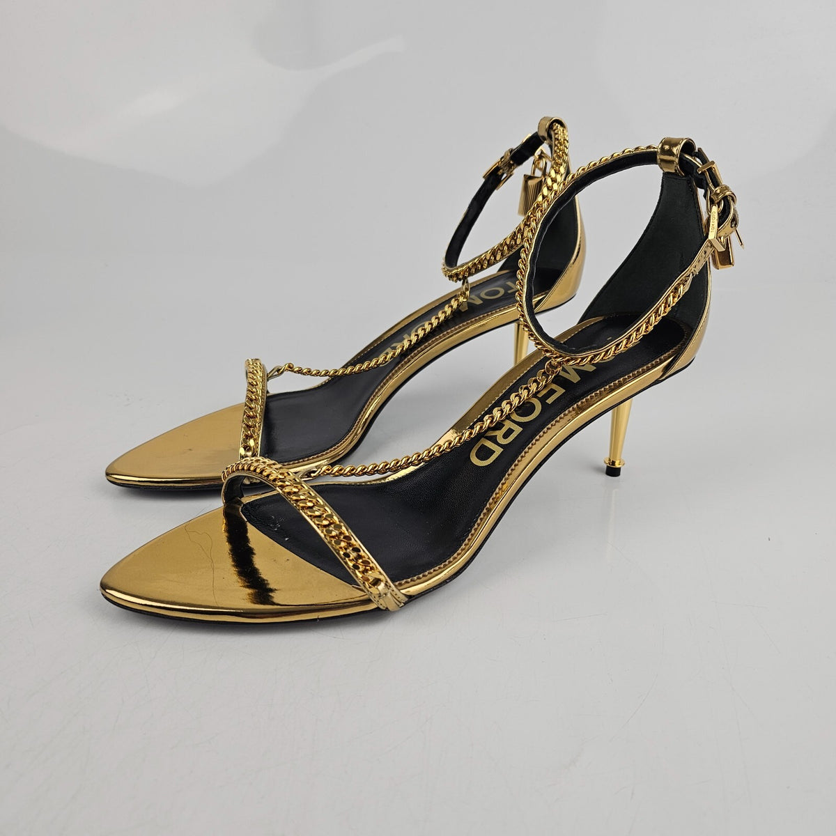 TOM FORD Padlock 55mm Gold Leather Sandals New Size 41 US 11