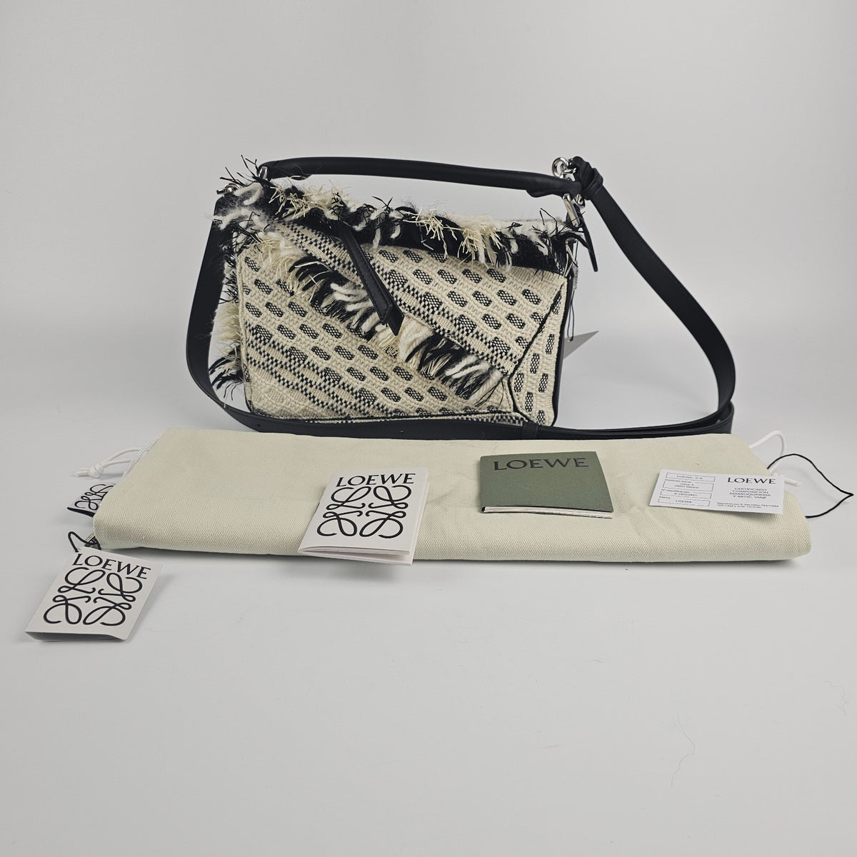 LOEWE Puzzle Small $5150 Black/White Woven Top Handle Bag New & Authentic