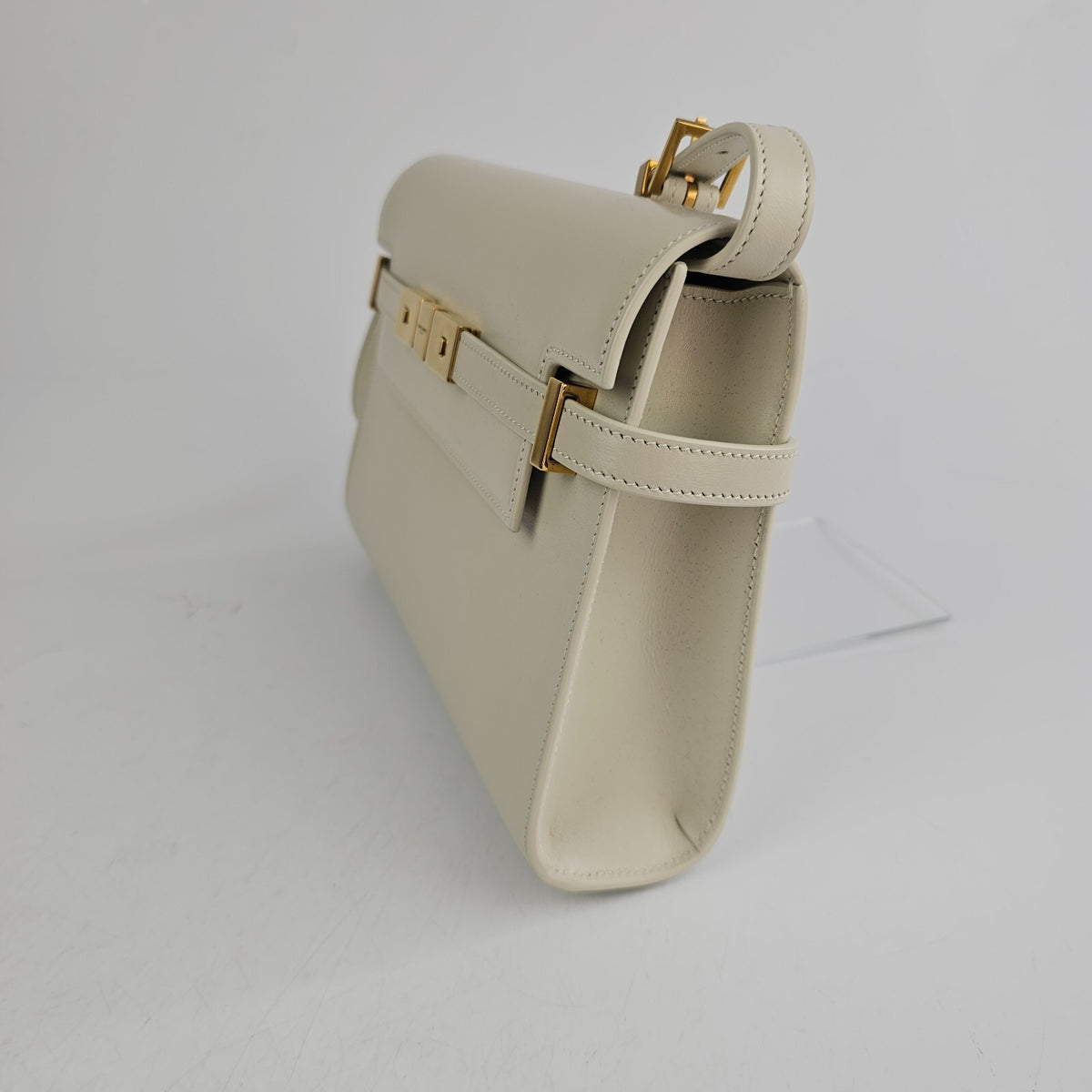 SAINT LAURENT Manhattan Box Small $3000 Blanc Vintage Leather Shoulder Bag New