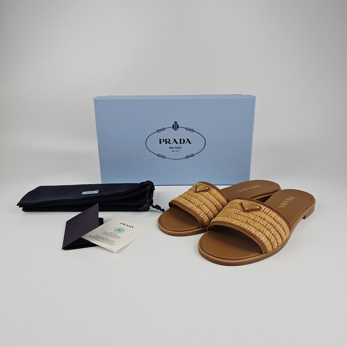 PRADA $1150 Caramel Crochet Slides New & Authentic