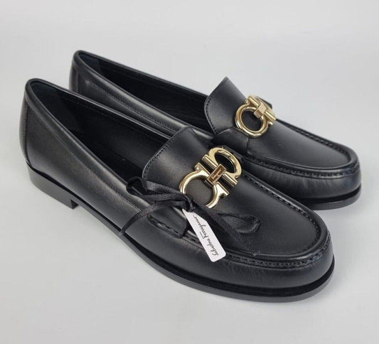 FERRAGAMO Rolo Women's Black Loafers New US8
