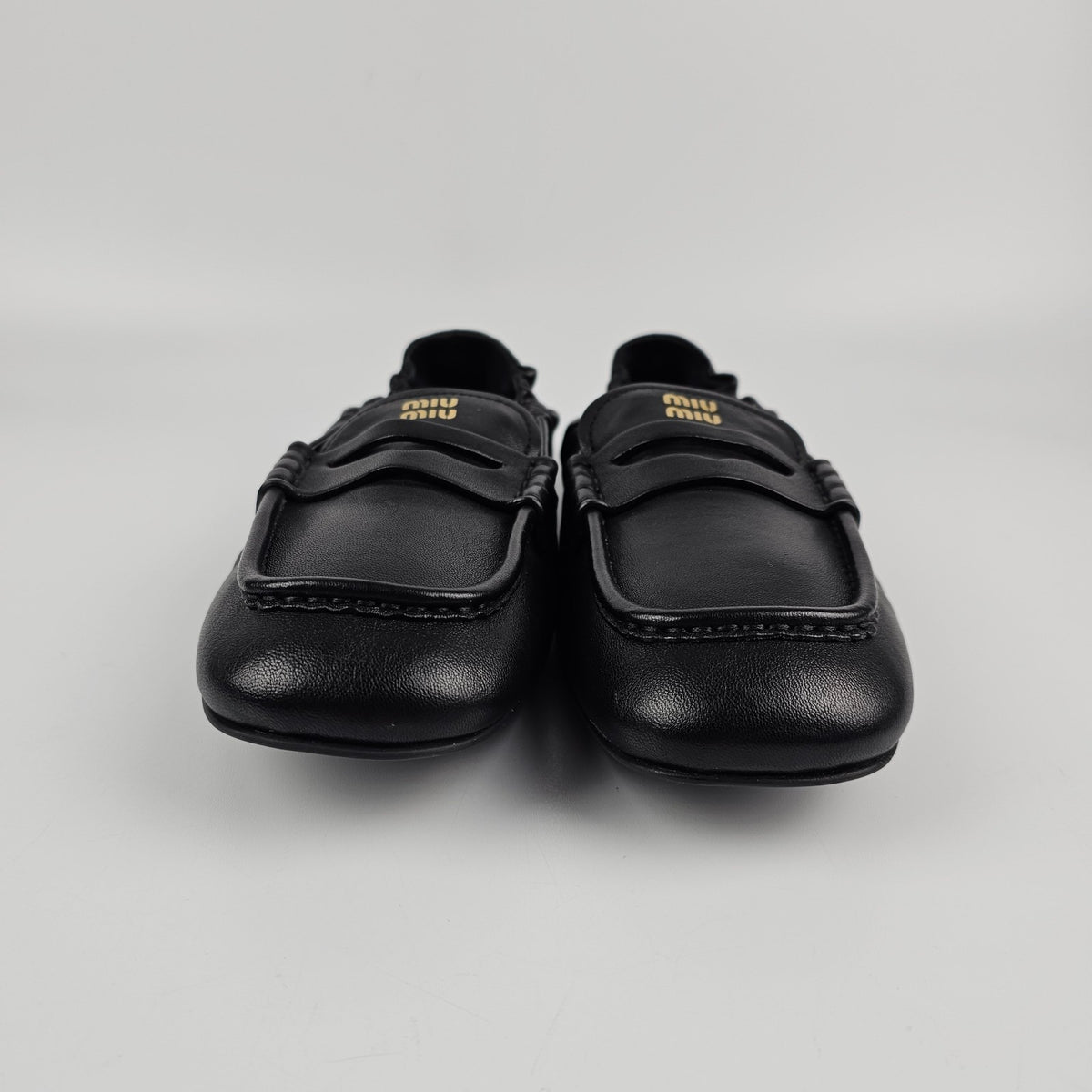 MIU MIU Ruches Black Leather Loafers New & Authentic