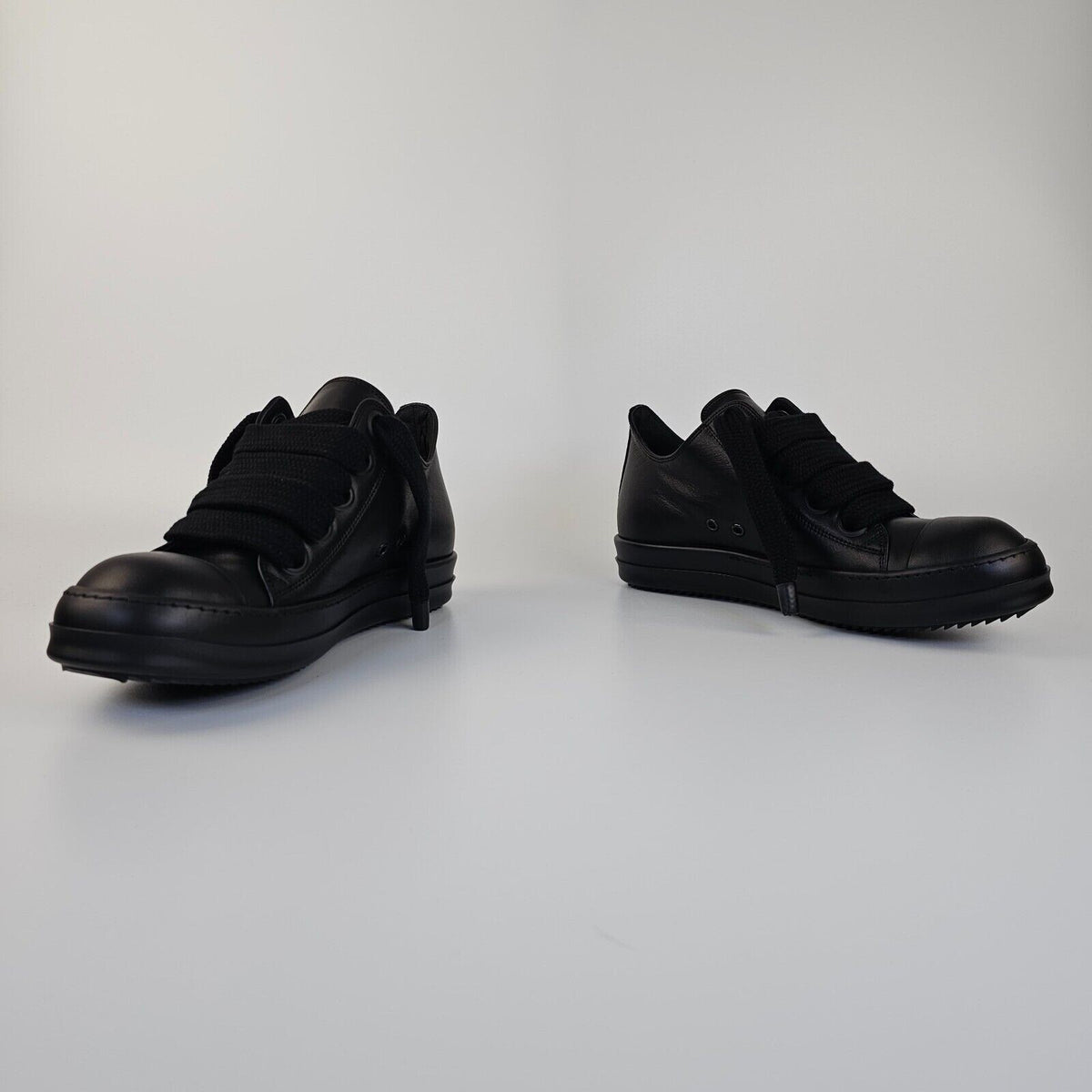 RICK OWENS Jumbo Laces Lido Black Leather Low Top Sneakers New 41 US 8