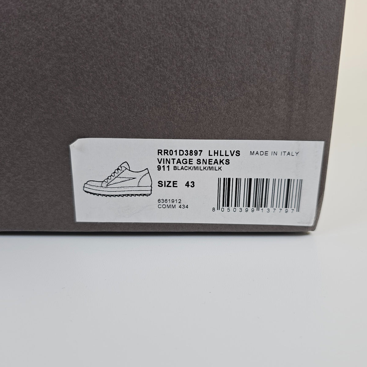 RICK OWENS Black/Milk Vintage Ponyhair Sneakers New Size 43 US 10