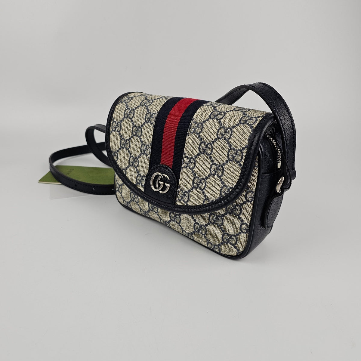 GUCCI Ophidia Mini $1850 Beige And Blue GG Canvas Shoulder Bag New & Authentic