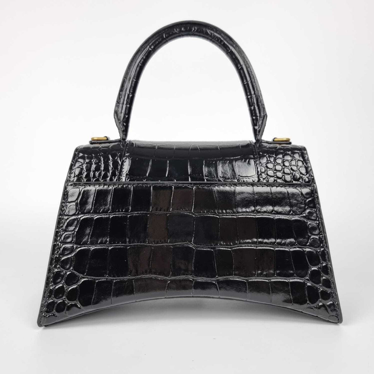 BALENCIAGA Hourglass Small $3000 Black Embossed Leather Top Handle Bag New