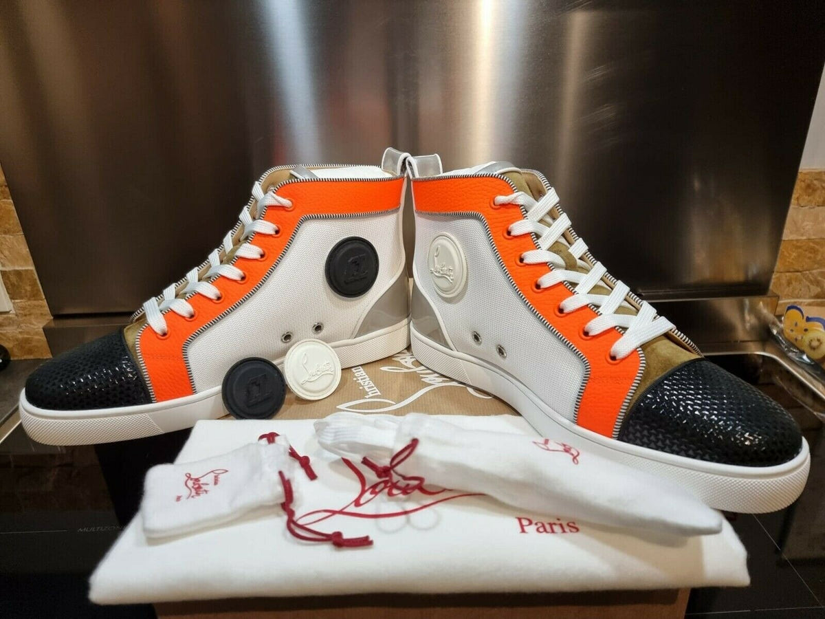 CHRISTIAN LOUBOUTIN Louis Orlato Grey And Orange Sneakers New Size 41.5 US 8.5